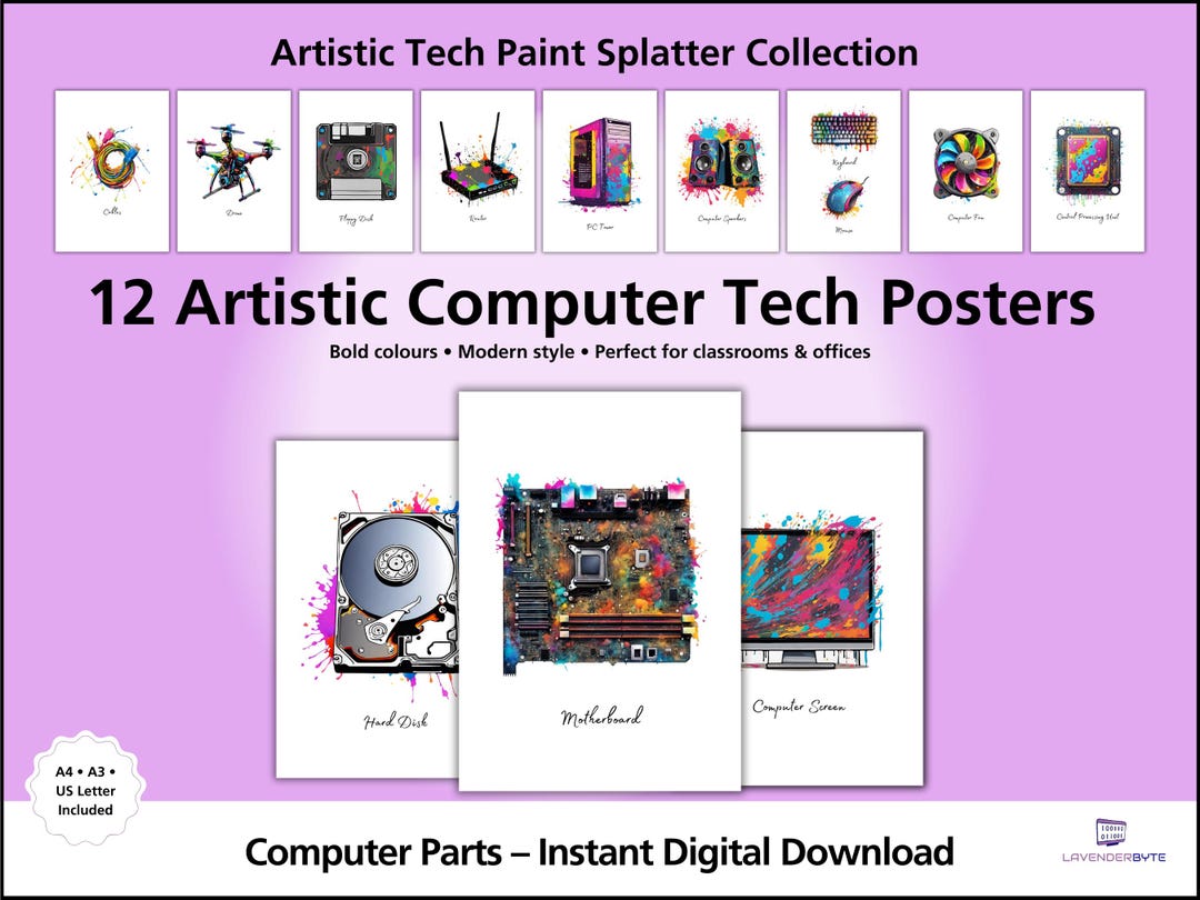 Artistic Computer Hardware Posters X12 –computer Science Classroom ...