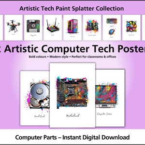 Pósteres artísticos de tecnología informática: estilo salpicadura de pintura (descarga digital)