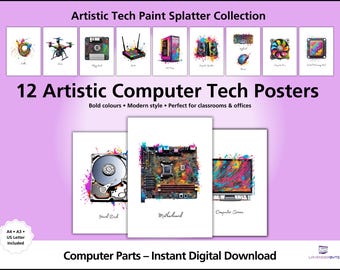 Poster artistici di tecnologia informatica - Stile schizzi di vernice (download digitale)