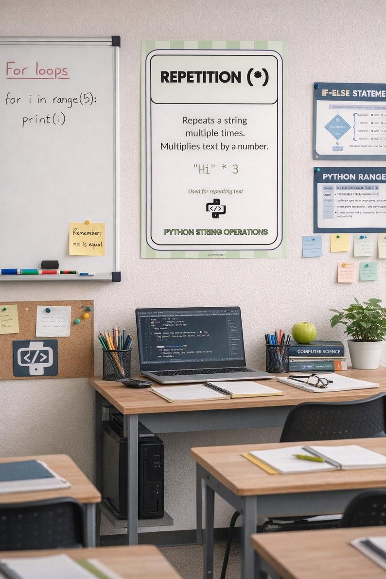 Python String Operations Posters Set of 5, KS3 GCSE Computer Science Display, Slicing Indexing Len Concatenation Repetition Guide Classroom image 3