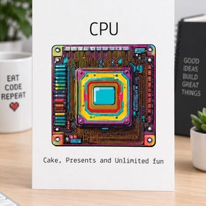 Programmer Birthday Card, Funny CPU Card, Computer Science Card, Coding Birthday Card, Tech Geek Gift, Printable Nerd Card, Digital Download
