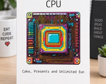 Programmer Birthday Card, Funny CPU Card, Computer Science Card, Coding Birthday Card, Tech Geek Gift, Printable Nerd Card, Digital Download