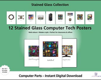Stained Glass Computer Hardware Posters | Tech Classroom Decor (Digital Download)