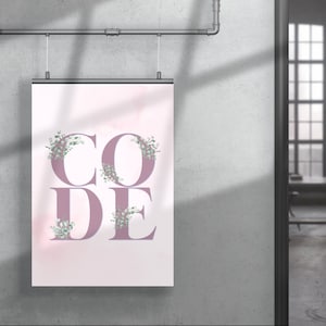 Tech Wall Art: Inspiring Coding for Girls, Women Gift, Office Decor, Computer Teacher, School Lab, Uni Dorm, STEM Technology, Pink Floral