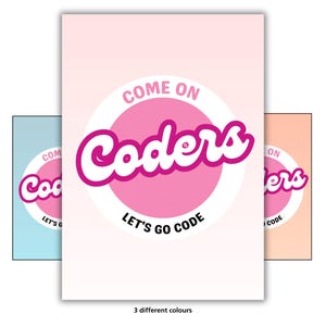 Różowy plakat retro z motywem kodowania Techie Girl