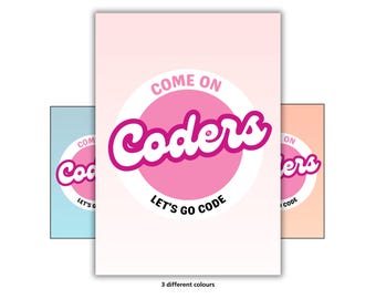 Techie Girl Pink Retro Coding Poster