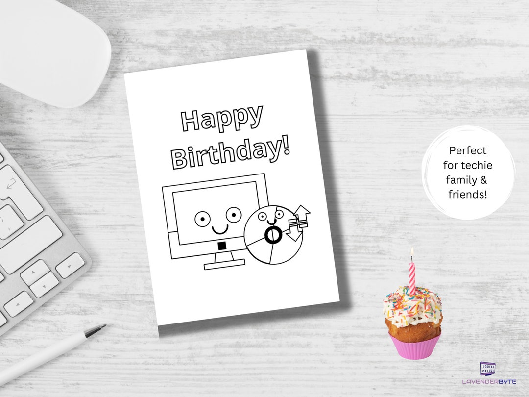 Techie Birthday Card - Printable Happy Birthday Download, Colouring
