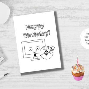 Techie Geburtstagskarte - Druckbare alles Gute zum Geburtstag Download, Malaktivität für Kinder, Computer Science Teen IT Nerd Geek. DIY Zauberer-Karten
