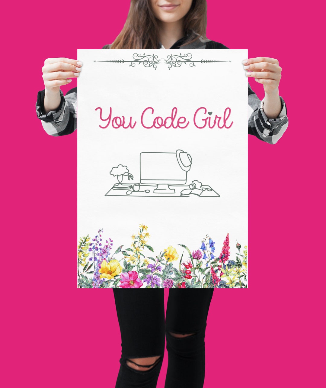 Floral Female Coding Poster - Tech Theme Office Classroom Decor, Fun ...