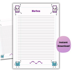 Papeterie technique Kawaii : bloc-notes en papier ligné (téléchargement numérique)