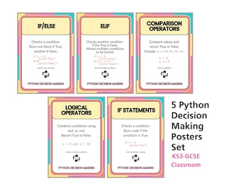 Python If Statements Poster Set, Python Display zur Entscheidungsfindung, If Else Elif Organizers, GCSE Computer Science Classroom Decor KS3 KS4 Wall
