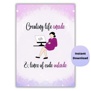 Arte mural de maternidad tecnológica / Impresión de codificación "Creando vida dentro" / Decoración de programadora embarazada