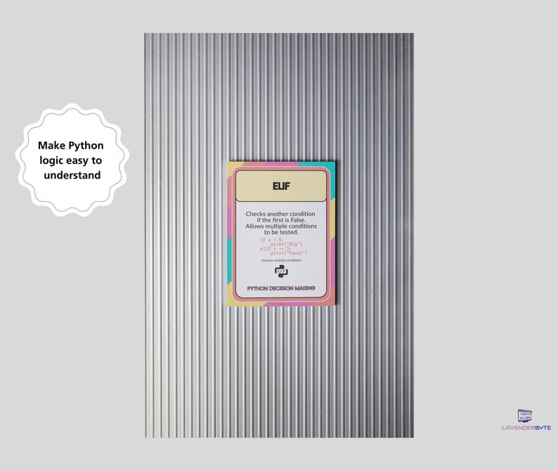 Zestaw plakatów z instrukcjami warunkowymi w Pythonie, prezentacja procesu decyzyjnego w Pythonie, operatory warunkowe w trybie "If Else" w ELIF, dekoracja ścienna do sali lekcyjnej informatyki GCSE KS3 KS4 zdjęcie 7