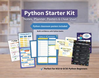 Python Starter Kit GCSE KS3 Coding Posters Spickzettel Notizen Planer Klassenzimmer Display Python Revision Beginner Pack Computer Science Guide