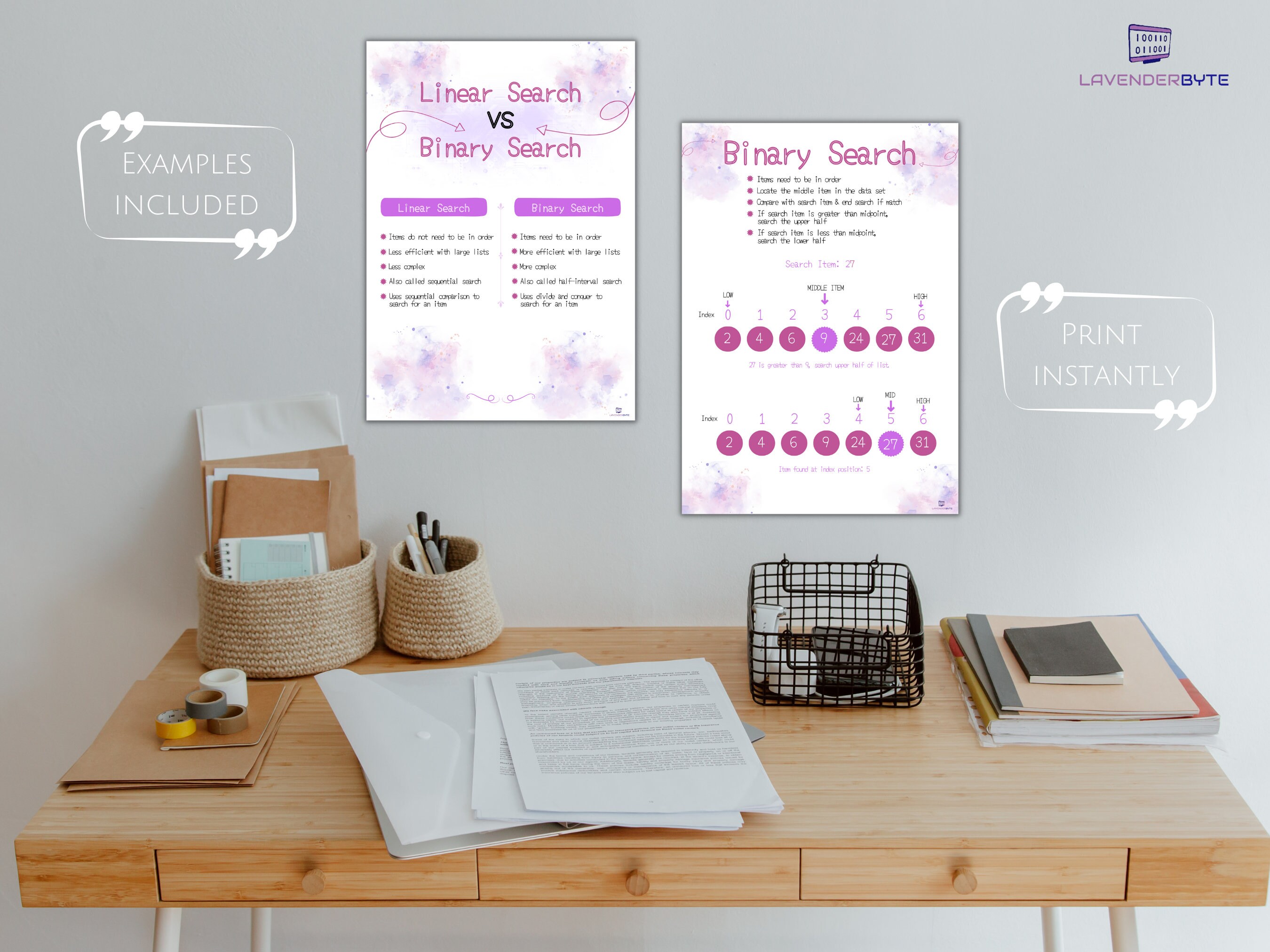 GCSE Computing Revision Poster | Binary & Linear Search | Printable A ...
