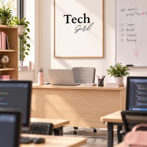 Tech Girl Poster | Programmer Gift | Women in Tech Wall Art | Computer Science Poster | Coding Gift | Software Developer Decor | Graduation