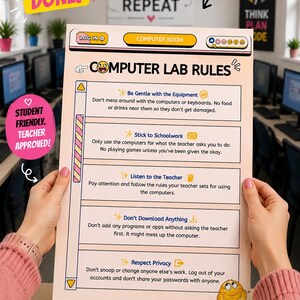 Poster met regels voor het computerlokaal | Decoratie voor het computerlokaal | Regels voor het computerlokaal | ICT-presentatie | Printbaar voor leerkrachten | STEM