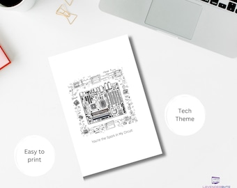 You're the Spark in My Circuit Card | Geeky Tech Birthday Card | Computer Science Greeting Card | Nerdy Programmer Gift | STEM Birthday Card