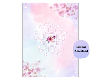 CPU-poster met bloemen | Roze technische muurkunst