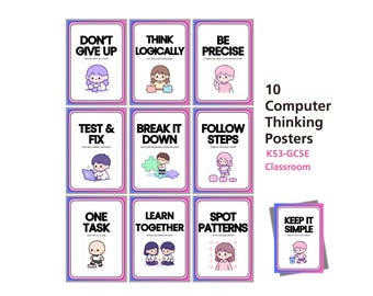 Computer Science Denkfähigkeit Poster | Computational Thinking Display |CS Klassenzimmer Dekor | Algorithmus-Problemlösungsset | KS2 KS3 AKSE