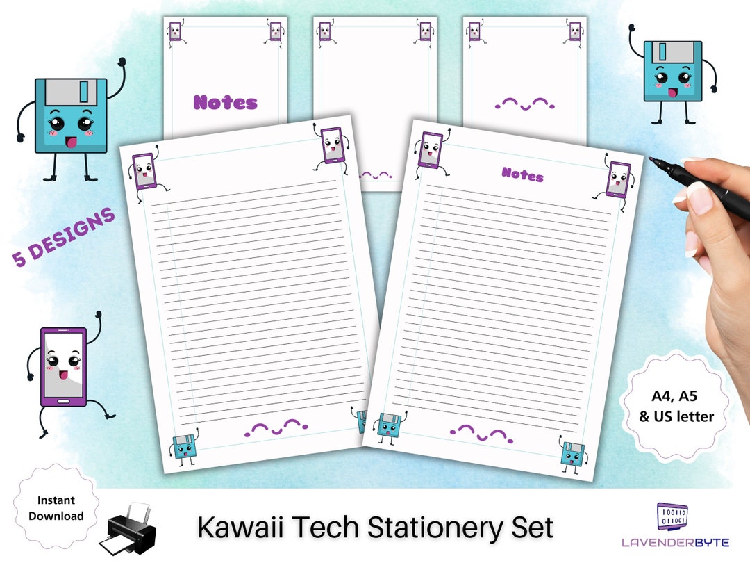 Kawaii Tech Lined Paper Printable | Cute Computer Science Stationery - Etsy