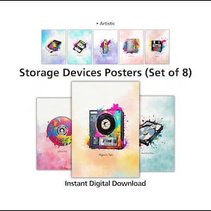 Posters voor opslagapparaten | Muurkunst informatica klaslokaal (set van 8)