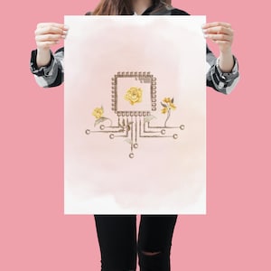 STEM Wall Art Classroom Poster | Floral CPU Circuit Design | Girls Who Code | Pretty Computer Science Student & Woman Print | Computing Lab
