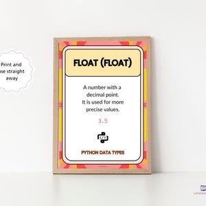 Python Datentypen Poster Set, String Integer Float Boolesche Liste Tuple Set Wörterbuch, GCSE Computer Science Classroom Decor KS3 KS4 Wall Bild 6