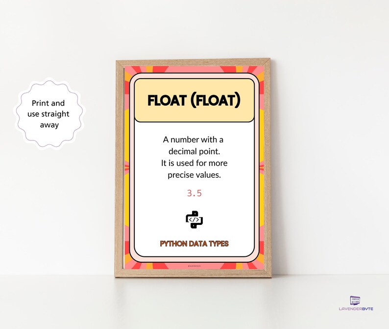 Python Datentypen Poster Set, String Integer Float Boolesche Liste Tuple Set Wörterbuch, GCSE Computer Science Classroom Decor KS3 KS4 Wall Bild 6