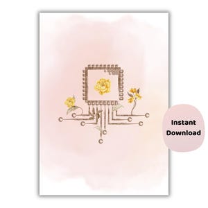 Floral CPU Circuit Poster | Pretty Computer Science Wall Art