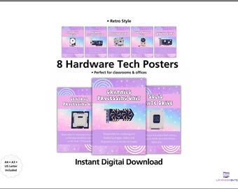 Poster di hardware per computer / Set di 8 stampe rosa per l'aula tecnologica