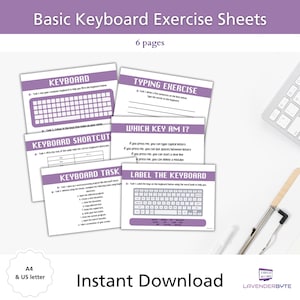 Werkbladen typen met toetsenbord voor beginners | Leer typen | Leuke en gemakkelijke typoefening voor beginners | Afdrukbare vellen | Digitale download