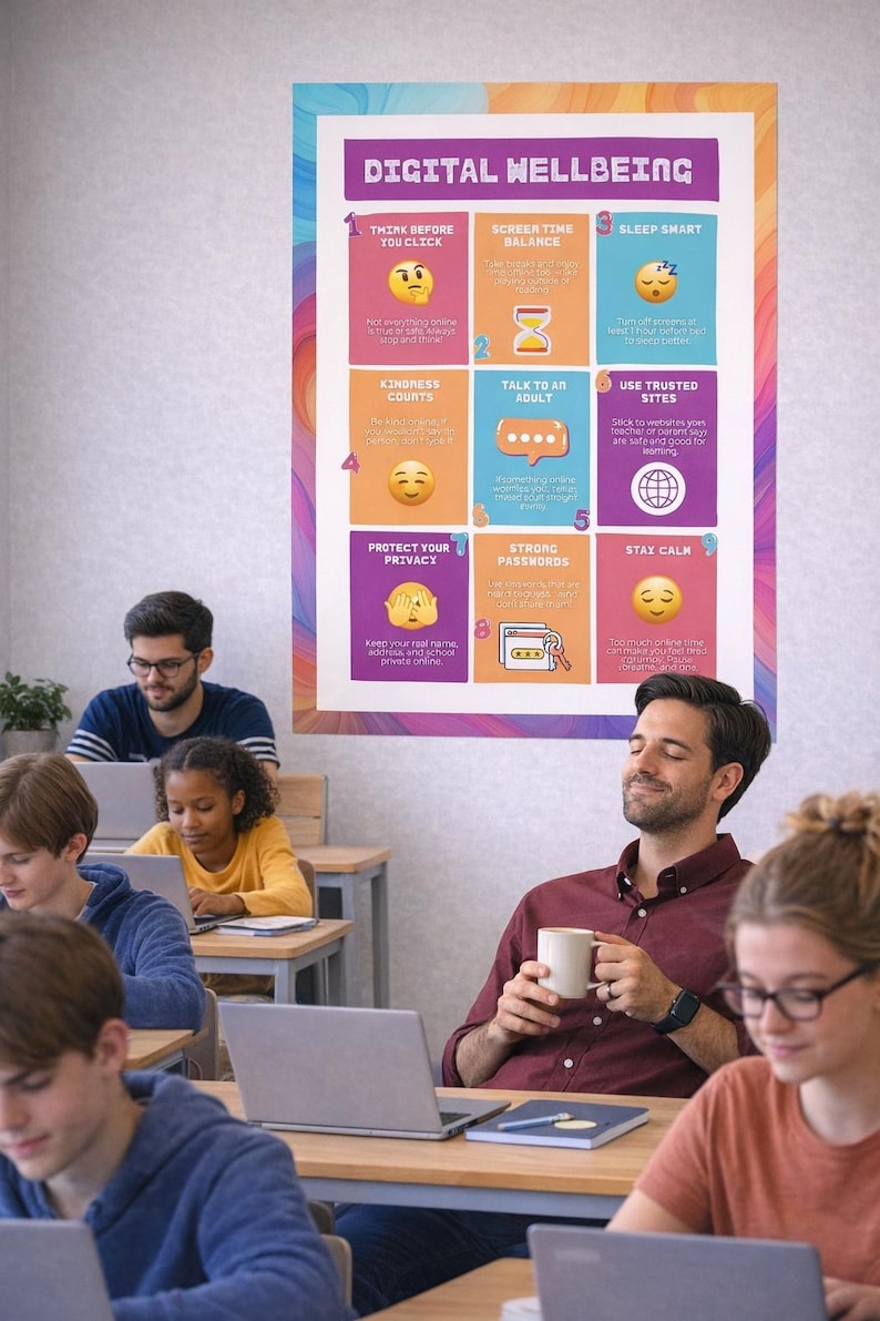 Digital Wellbeing Poster for Schools| Online Safety Classroom Display ...