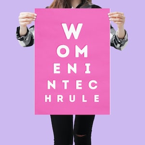 Women in Tech Rule Classroom-displayposter: ooggrafiek afdrukbare kunst voor informatica, technologie leuke leraar Tech Bulletin-ideeën