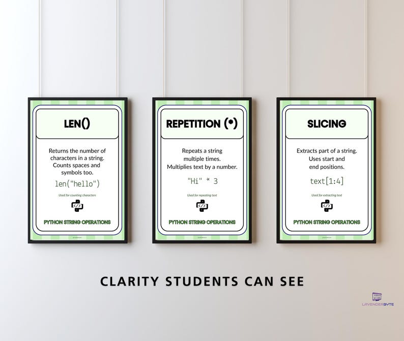 Python String Operations Posters Set of 5, KS3 GCSE Computer Science Display, Slicing Indexing Len Concatenation Repetition Guide Classroom image 5