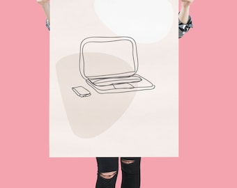 Programmer Office Decor, Minimalist Tech Wall Art, Laptop Line Art Print, Computer Desk Decor, Software Engineer Gift, Printable Poster Tech