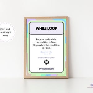 Set di poster sui cicli Python, ciclo For While, intervallo, interruzione, continua, materiale didattico per la classe di informatica GCSE, scuola secondaria di primo e secondo grado (KS3, KS4), decorazione murale per la programmazione, scuola. immagine 7