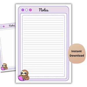 Papier ligné Sloth Tech | Papeterie informatique imprimable