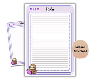 Faultier Tech Liniertes Papier | Druckbares Computer Science Briefpapier