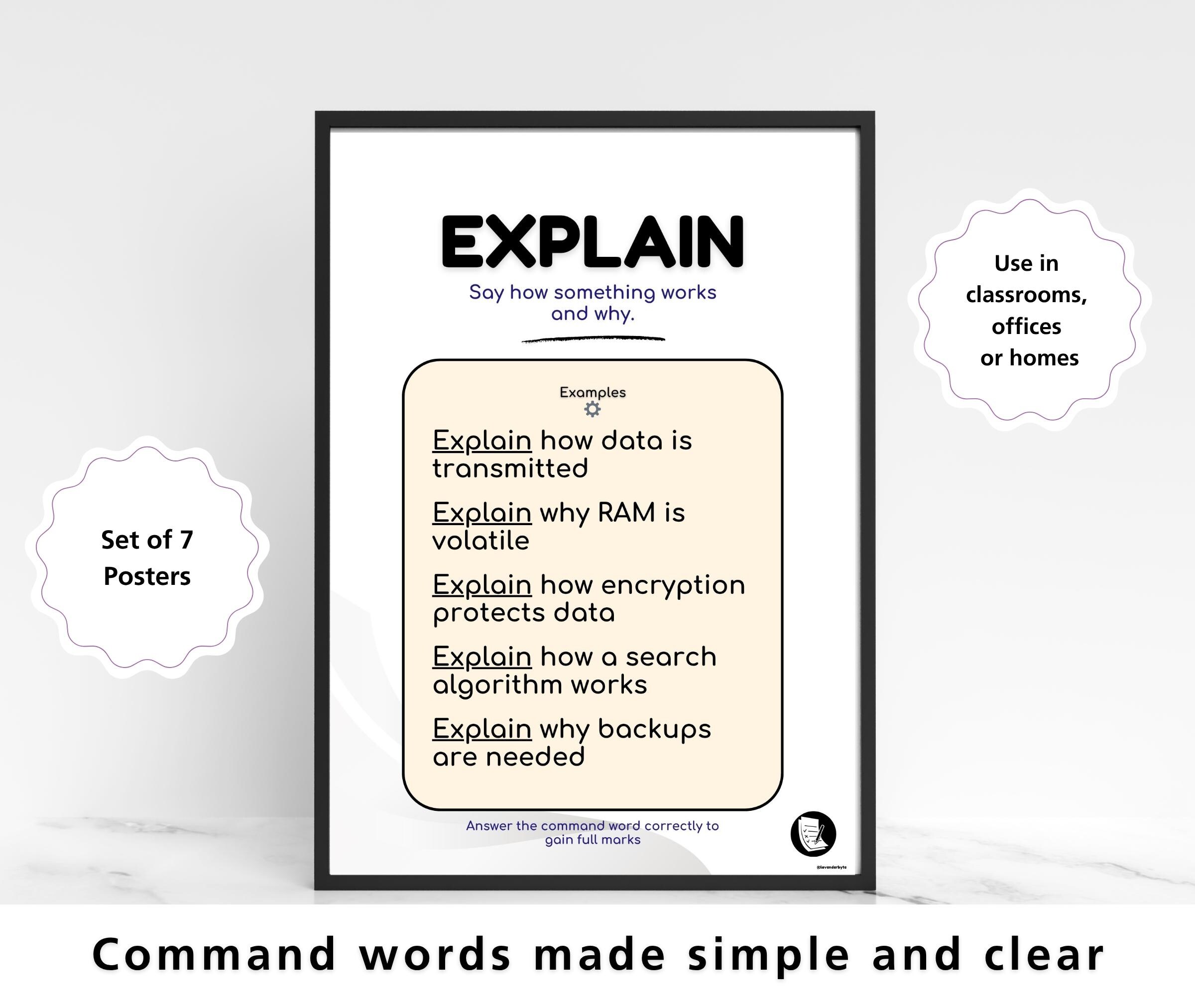 Exam Command Words Posters GCSE Computer Science, Define Explain ...