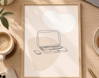 Programmer Office Decor | Laptop Line Art | Computer Science Poster | Software Engineer Gift | Minimalist Tech Wall Art | Digital Downloads