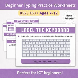 Typing Practice Worksheets | KS2/KS3 ICT Beginners | Learn to Type & Label the Keyboard (Printable PDF)