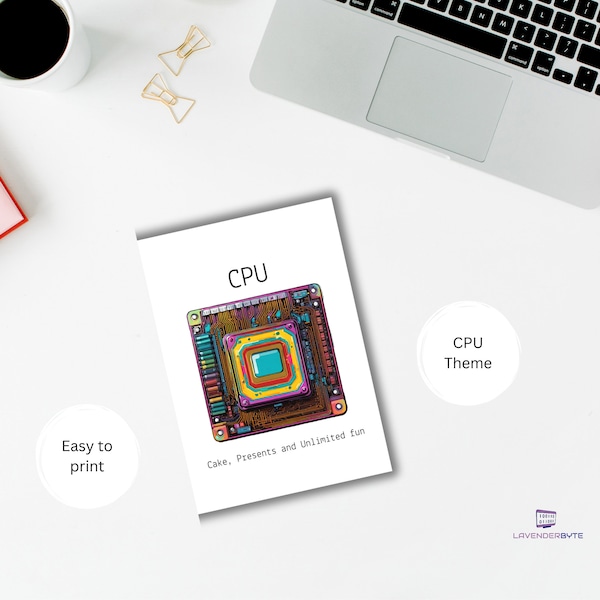 CPU birthday card Printable happy birthday cards download card Birthday Geek Printable Computer Science IT Nerd Technology Code Card Gift