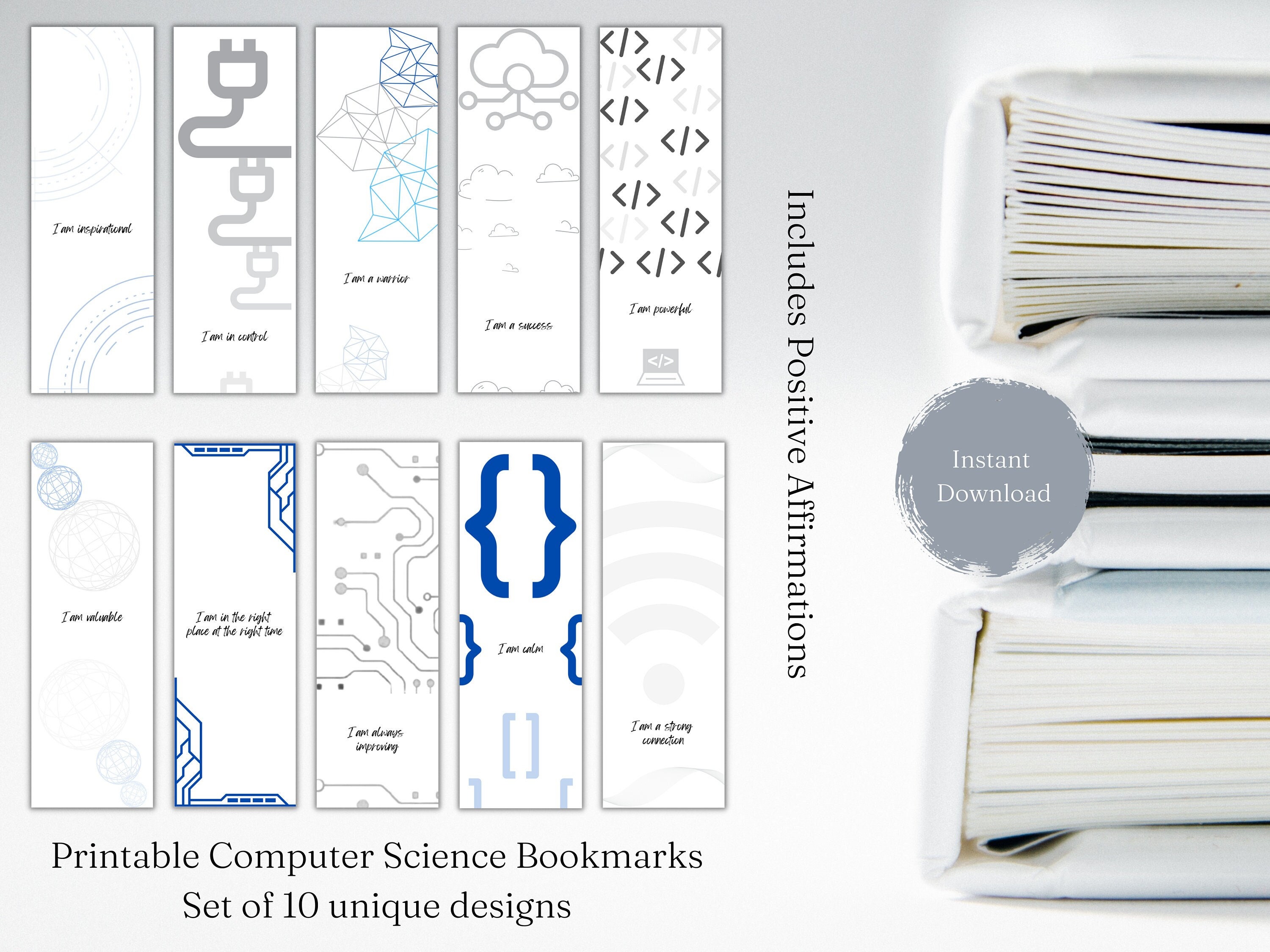 Tech Bookmarks: Geek Bookmark Set, Technology-Themed Affirmations, Computer Science Gift, Book Reading Club Gift Download for Him or Her