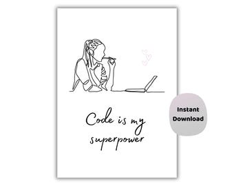Code is mijn superkracht-print | Minimale codering muurkunst | Kantoordecoratie | Afstudeercadeau
