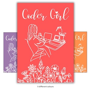 Conjunto de pôsteres Coder Girl | Arte de parede para mulheres na tecnologia | Decoração para sala de aula de programação
