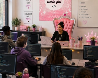 Computer Science Poster, Computer Lab Decor, Computing Classroom Decor, Tech Girl Poster, Women in STEM, Coding Classroom Wall Art | Pink