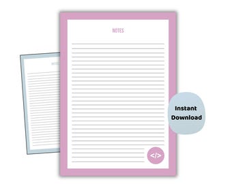 Computer Science Notizen Vorlage | Coding Lined Paper Printable | Programmier-Notizbuch Seiten | Notizen zur Überarbeitung | Digitaler Download