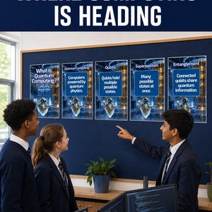Poster sull'informatica quantistica, qubit, sovrapposizione, entanglement, poster STEM, decorazioni per l'informatica, tecnologie del futuro, KS3 GCSE A Level immagine 4