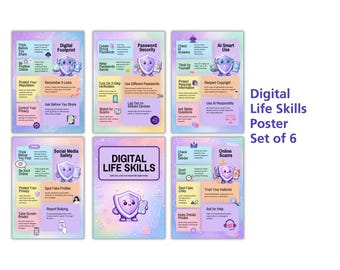 Digital Life Skills Posters | Online Safety Classroom Display | Digital Citizenship | AI Safety | Pass Security | Computer Science Class |